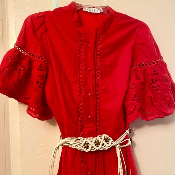 button up front, tie waist, eyelet detailing. Never worn. - Picture 1 of 2